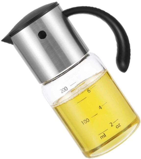 INF Vogel-Schnabel-Ölspender 200ml, Hochborosilikatglas mit Edelstahl-Automatikdeckel – tropfenfreier Küchen-Ölausgießer