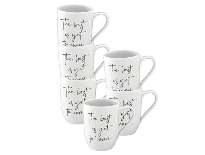 Villeroy & Boch Becher MIT Henkel 'The Best IS YET TO Come' Statement weiß 290 ml 6er Set, Weiß, Keramik, Geschirr, Tassen, Kaffeebecher