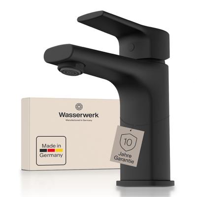 Waschtischarmatur WASSERWERK "WT 13", schwarz (schwarz matt), B:5,5cm H:16cm T:15,5cm, Messing, Armaturen, inkl. Popup, wassersparend