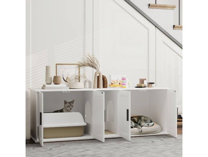 PawHut Armoire Chat Blanc 145x49x51cm avec Porte et Cloison