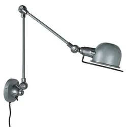 Mexlite Wandleuchte DAVIN, E14, mit Gelenkarm + Euro-Stecker + Schalter an Wandplatte, lang, industriegrün glänzend / innen weiß STE-7656G