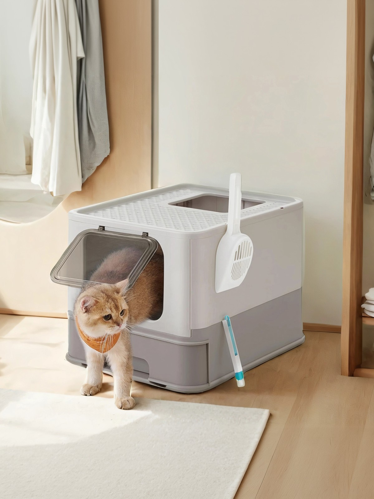 Feandrea Katzenklo, Katzentoilette mit Deckel, ausziehbares Tablett PPTB35001G01