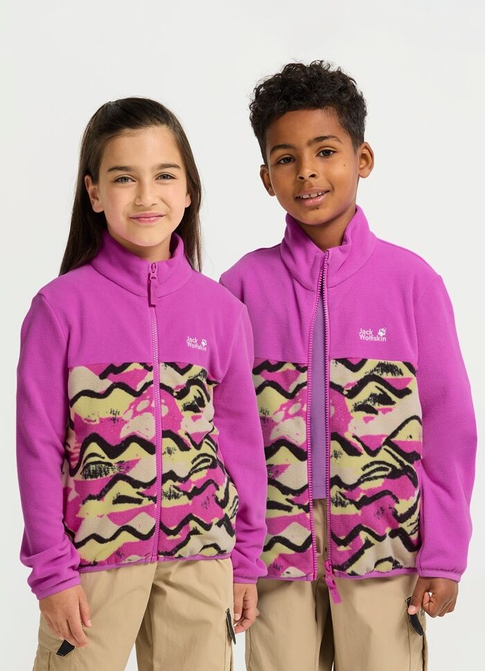 Fleecejacke JACK WOLFSKIN "PAW ERA 100 PRINT FZ K", Kinder, Gr. 164, pink (lila), Obermaterial: 100% Polyester. Futter: 100% Polyester, normal, Jacken Fleecejacke, atmungsaktives Material, mit Reissverschluss, leichte Qualität lila 164