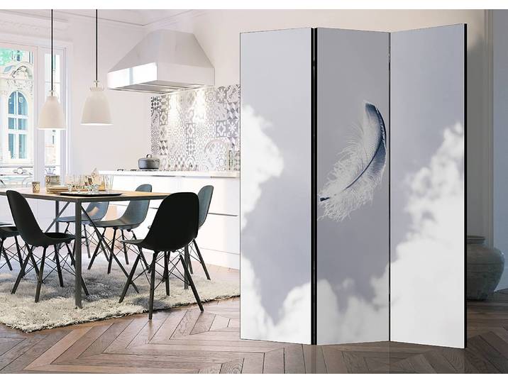 Paravent Angelic Feather Akustik Vlies auf Kiefer Massiv Weiß 135 x 172cm