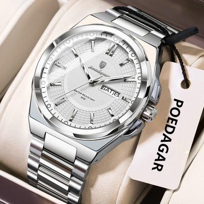 Youfap Market Men Luxury Stainless Steel Watch Waterproof Luminous Quartz Sports Wristwatch silver White