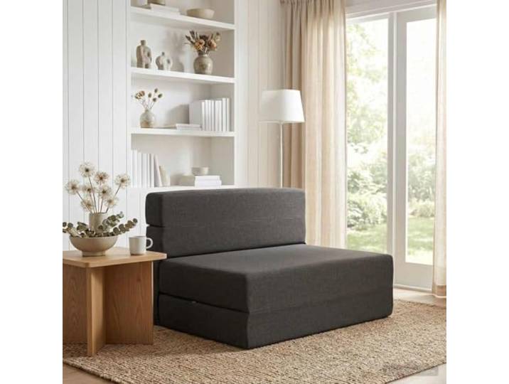 ZQQLVOO Klappsofa Bett Dunkelgrau 100 x 80 x 60 cm Stoff 2-in-1 Design, Abnehmbarer Waschbarer Bezug, Platzsparend, Vakuumverpackt