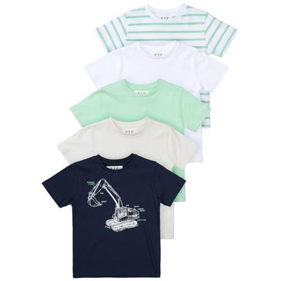 T-Shirt STACCATO "Bagger", Jungen, Gr. 104/110, blau (marine), Oberstoff: 100% Baumwolle., Rundhals, Shirts T-Shirt, 5-er Set