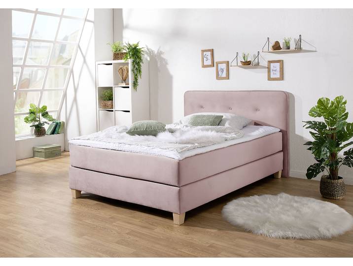Boxspringbett, Lila, 133x207 cm, Strukturstoff & Samt, Inkl. Topper, Klassisch, Home-affaire