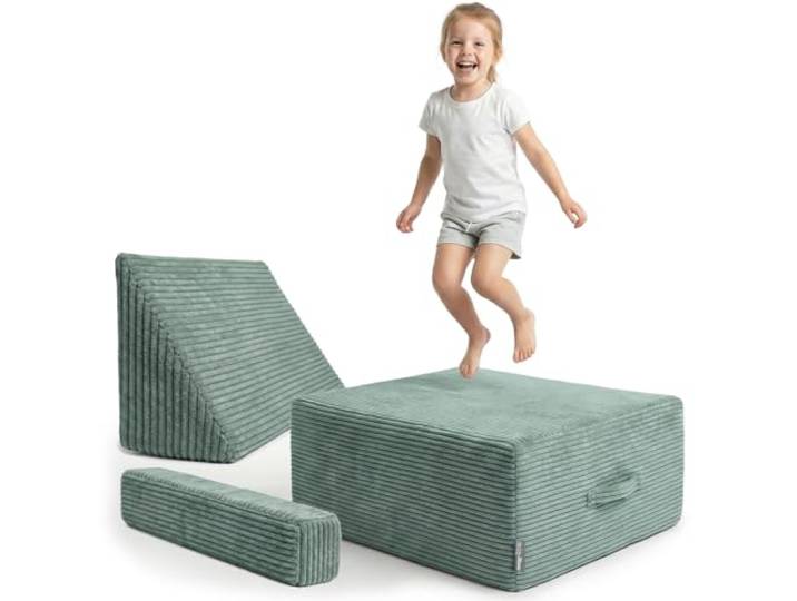 KiddyMoon Hüpfpolster Für Kinder Hüpfmatratze Kindertrampolin Für Zuhause Turnmatte Matratze Zum Hüpfen Abnehmbarer Bezug Waschbar, Grün