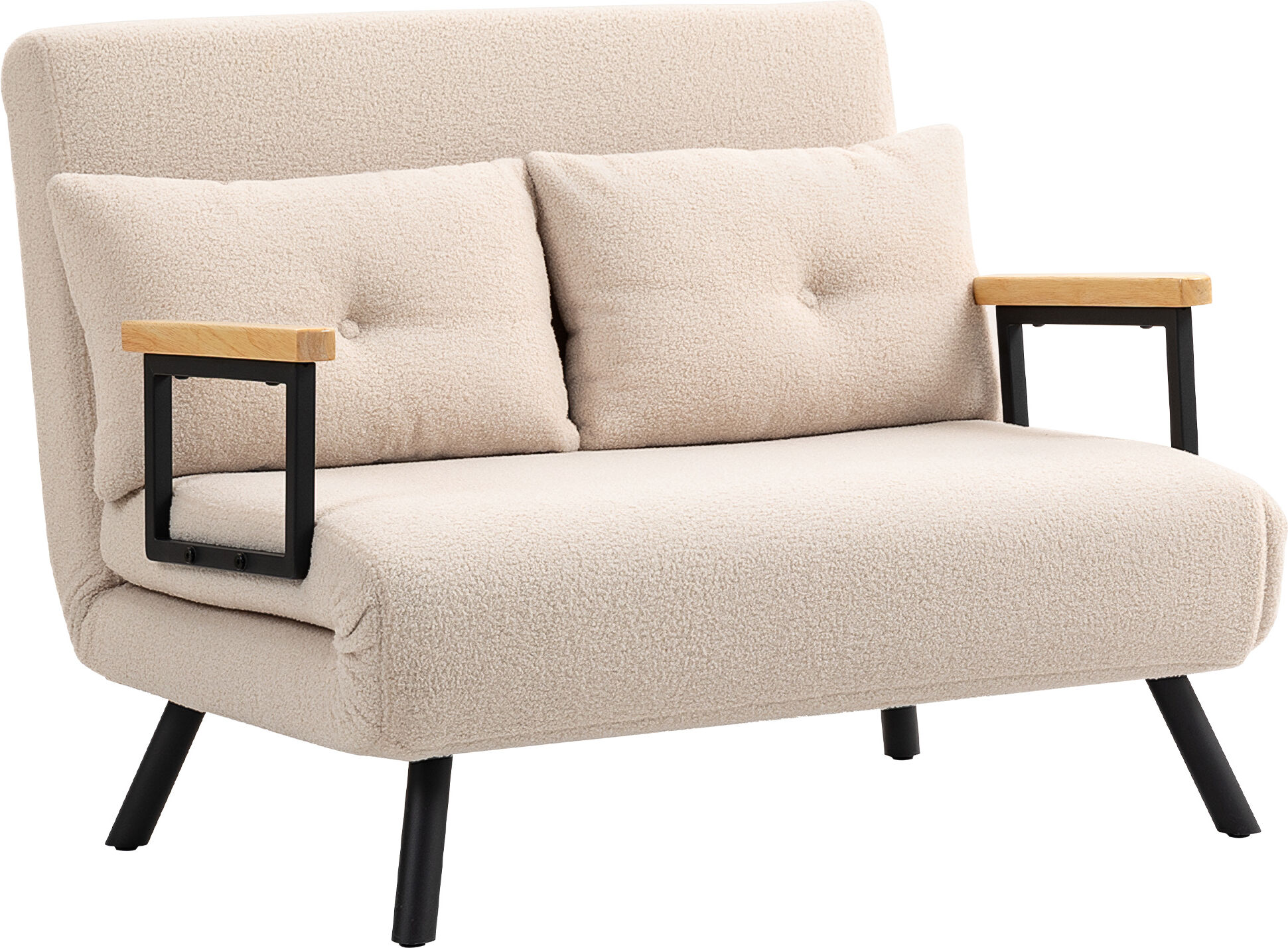 Homcom Divano letto 2 posti Divano in velluto, funzione letto, con 2 cuscini, effetto velluto, Naturale, Beige e Nero   Aosom Italy