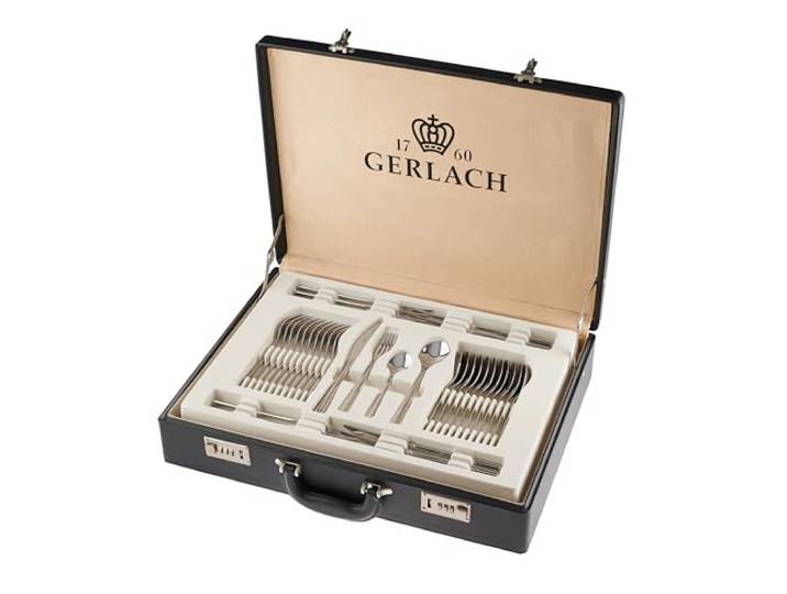 Gerlach Flames Besteck-Set 12 Personen Spülmaschinenfest Essbesteck Edelstahl Elegantes Tafelbesteck Messer Gabel Löffel Teelöffel Kuchengabel Soßenlöffel Kuchenspachtel Glänzend Rostfrei 68 Stk