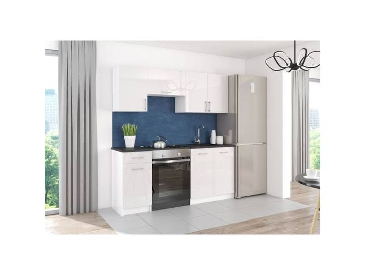 Cuisine Lecco 180 cm blanc brillant sans plan de travail