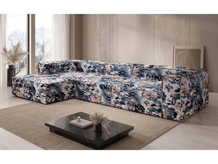Designer Ecksofa Lesley - Jacquard mit Aquarell-Muster - Raw Sienna - Rechts - Jacquard - Luxusbetten24