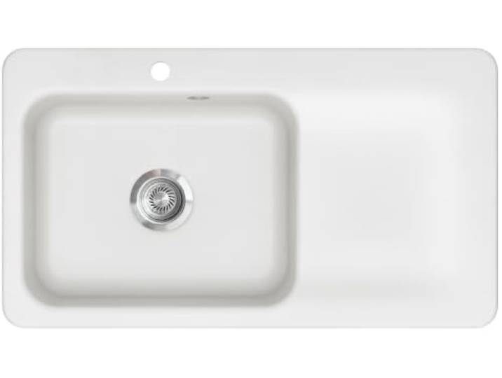 KeraDomo Spüle JUNA 90 in POLAR - Becken links mit Handbetätigung/Systemceram/Keramikspüle