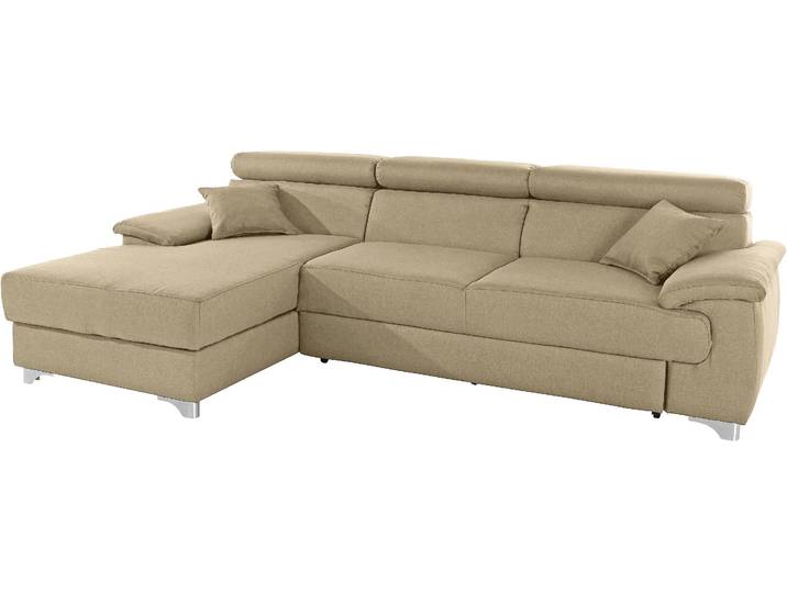 Ecksofa DOMO COLLECTION Mira, inklusive Kopfteilverstellung für mehr Wohlfühlkomfort, L-Form , beige, B:271cm H:78cm T:167cm, Zierkissen: Entsprechend jeweiligem Bezug.;Struktur (100% Polyester);Struktur fein (100% Polyester);Luxus-Microfaser (92% Polyester, 8% Nylon), Sofas, Ecksofa, wahlweise mit Bettfunktion und Bettkasten, elegant und modern