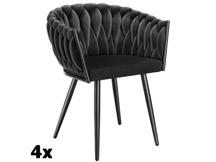 Lot 4 chaises de salle à manger en velours design noué noires