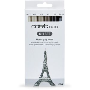 COPIC Layoutmarker Ciao 5+1 Set, Warm grey tones, warme Grautöne, inkl. Multiliner schwarz, 6 Stück