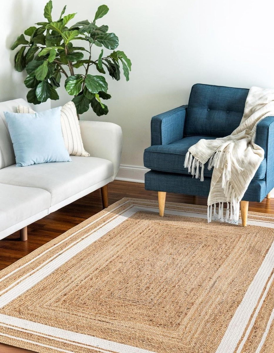 Handgeweven Jute Vloerkleed Boho Stijl Off-White 120 x 180 cm