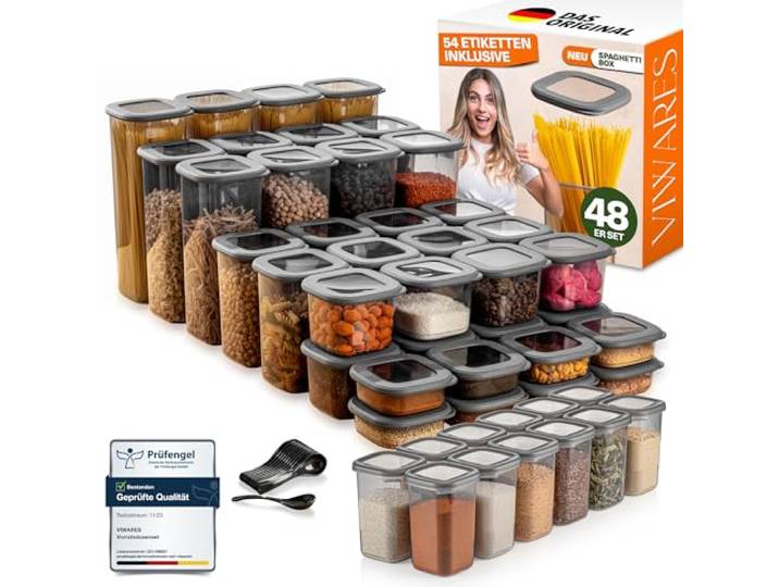 Viwares Vorratsdosen mit Deckel Luftdicht, 48er Vorratsbehälter Set BPA-Frei, Vorratsdose zur Müsli Mehl Aufbewahrung Küche, Frischhaltedosen für Lebensmittelaufbewahrung, Organizer Küche