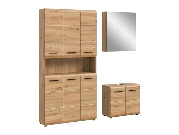 xonox.home – 3 TLG. Kompakte Badkombination Ice 165x185x30 cm in Korpus und Front Artisan Oak Nachbildung – Stilvolles Möbel-Set für Moderne Badezimmer – pflegeleicht & funktional