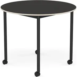 Base Tisch mit Rollen 90 cm rund schwarz Linoleum schwarze Beine