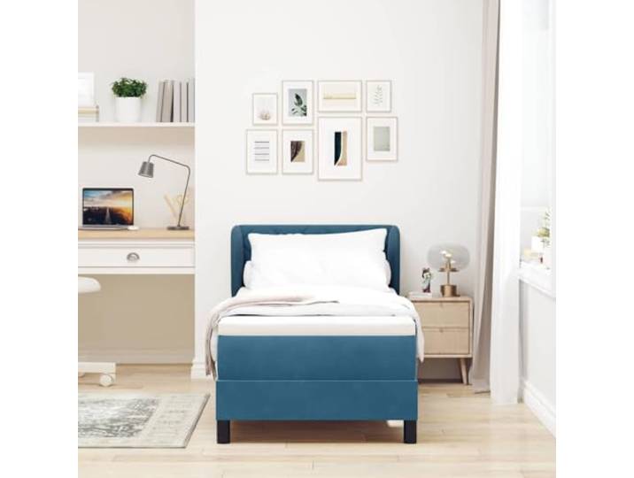 KTHLBRH Boxspringbett mit Kopfteil dunkelblau 80 x 200 cm Samt Gefederter Lattenrost, verstellbares Kopfteil, minimalistisches Design, weiche Oberfläche