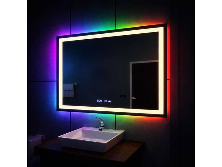 Miroir de Salle de Bain Alessandro Design 120x80 Desembuage Horloge et Thermometre Gradable