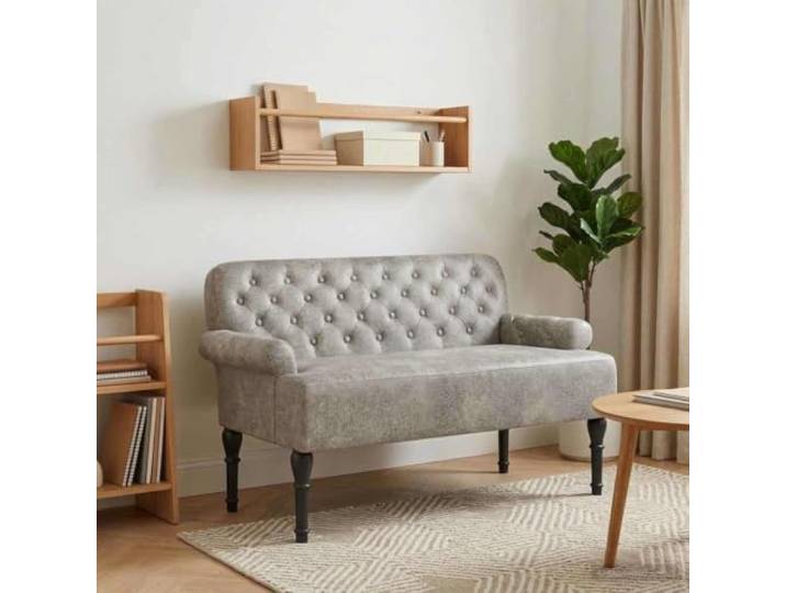ZXQVLMRS Loveseat Polstermöbel Sofa mit Knopfheftung, Hellgrau 120x65x78cm Kunstwildleder-Bezug, Massivholz-Beine, Kompakte Sitzbank für Wohnzimmer