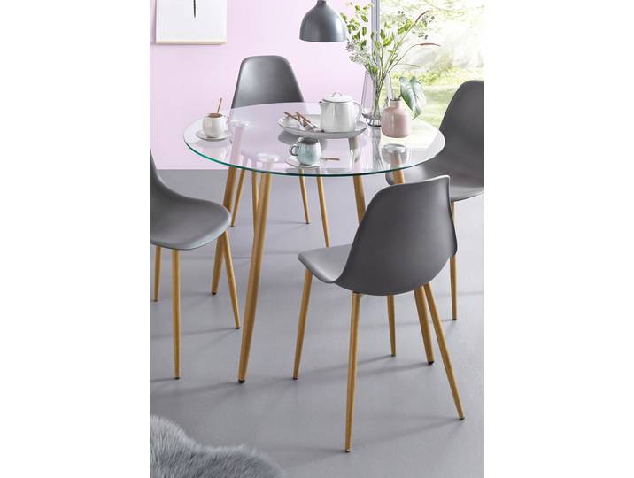 Glastisch GOODPRODUCT Miller , braun (glas, eichefarben), B:100cm H:75cm T:75cm, Tische, Glastisch, runder Esstisch mit einem Ø von 100 cm, verschiedene Grössen