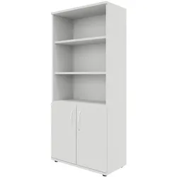 fm Büromöbel Kombischrank 5 OH 3 offene Fächer 2 Türen grau, 80x185.1x44.2 cm