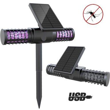 LightInthebox Solar Bug Zapper Outdoor Waterproof Bug Zapper Outdoor Solar Powered, Mosquito and Bug Zapper LED Light for Outside, with Adjustable Solar Panel USB Charging