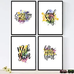 POSTER Set mit 4 glücklich und bunt ‚möglich‘ A3 Schwarzer Rahmen