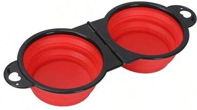 Uplift Treasures Foldable Dual Bowl Portable Pet Feeding And Water Bowl For Travel red