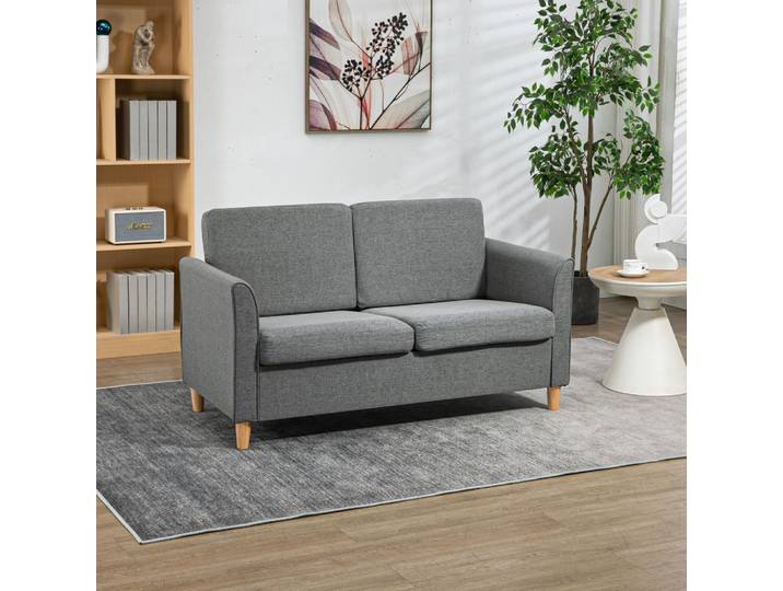 SOFA Zweisitzer Couch Doppelsofamit Kissen Leinen Grau