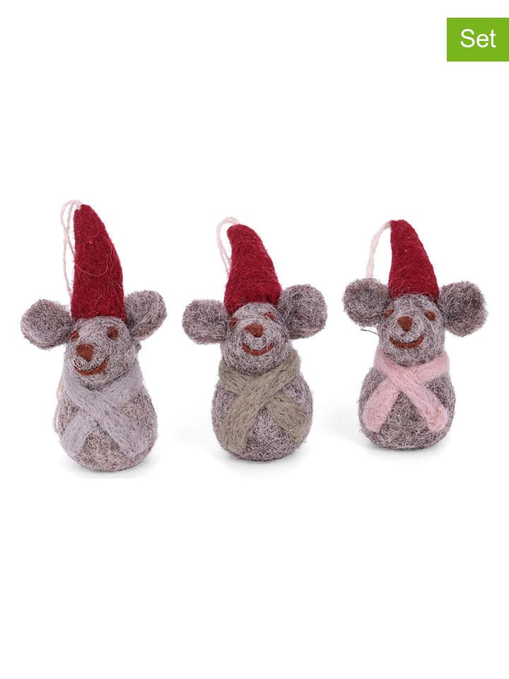 Gry & Sif 3er-Set: Dekoanhänger "Mouse Babies" in Grau - (H)8 cm - onesize