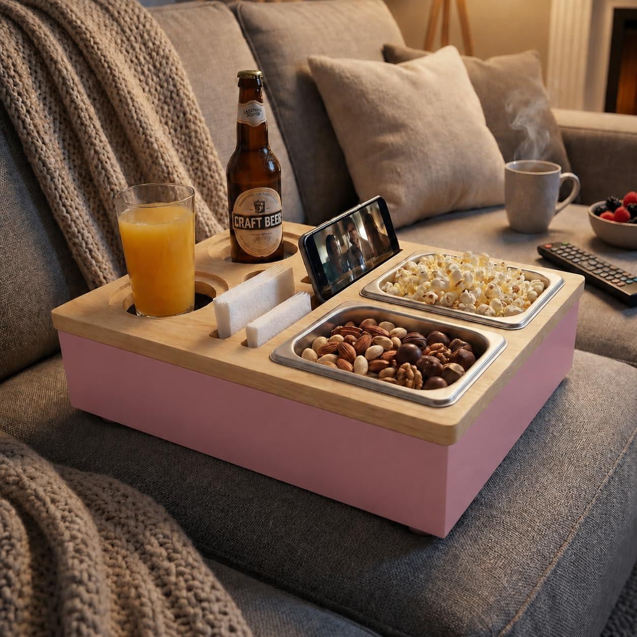 Dripio Rosentau houten snackbox met roestvrijstalen schaal