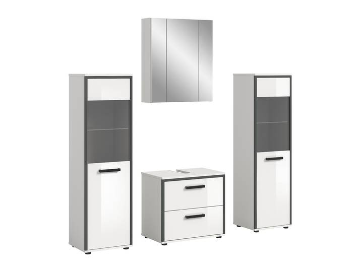 Badmöbel-Set WELLTIME KAJO, 4-tlg. Badkombination, weiß hochglanz , weiß (weiß, weiß hochglanz, schwarz), B:171cm H:190cm T:37cm, Holzwerkstoff, MDF, Kastenmöbel-Sets, Badmöbel-Set, Bad-Kombination,Bad-Möbel,Badezimmer,Kombinationen,Kombi