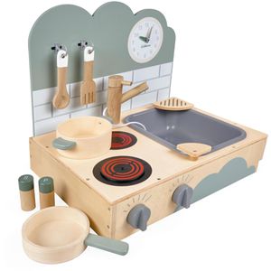 Eichhorn Kinderküche 100002700 kleine Tischküche, aus Holz, 35 x 40 x 31 cm, mit Sound, mit Zubehör