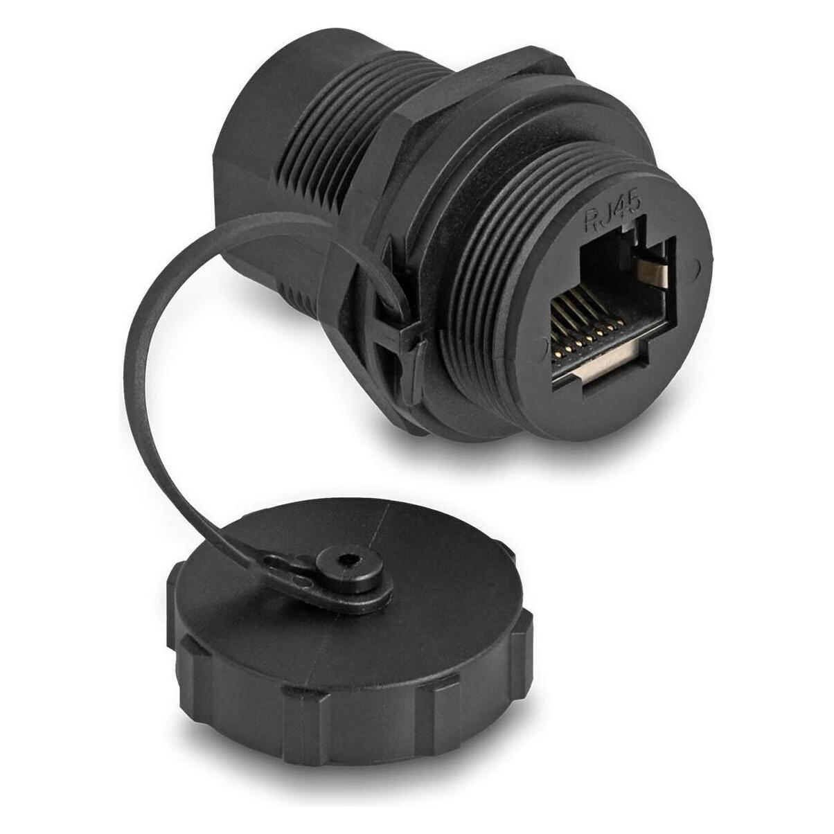 Delock RJ45 Cat.6A Kupplung mit Verschlusskappe IP67 staub- und wasserdicht (Netzwerk Kupplung) (87246)