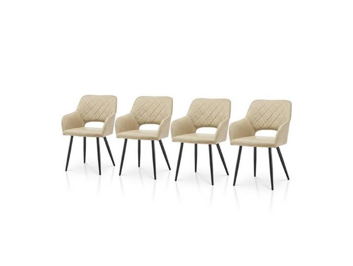 LuxusKollektion Esszimmerstuhl Esszimmerstuhl Kunstleder Armlehnen Metallbeine Küche Creme*4