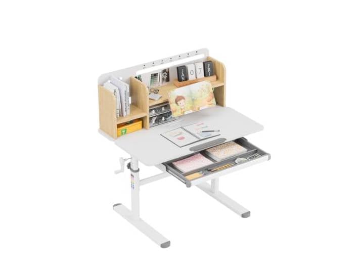 MARK ADLER Study 5.0 Kinderschreibtisch höhenverstellbar - ab 6 Jahren Ergonomischer Kinderschreibtisch neigbar mit mitwachsender Funktion - Schublade & Buchstütze - 90x60 cm - Wood