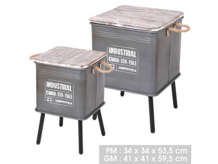 Urban Living - 2 Tables d'appoint design industriel Loft - Gris