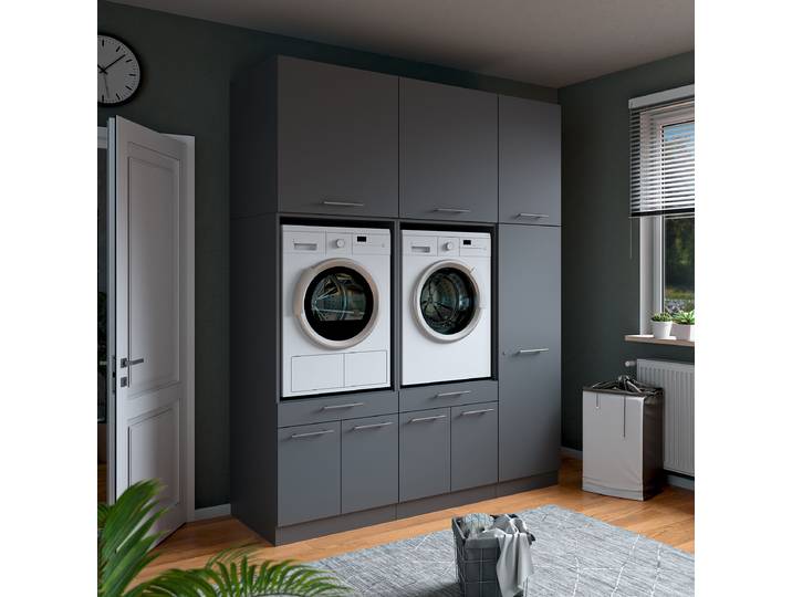 Hauswirtschaftsraum Set Q 186cm Grau/Anthrazit
