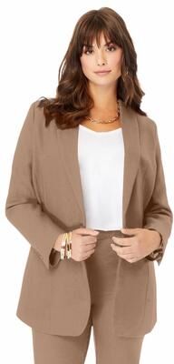 Plus Size Women's Plus Size Bendover Blazer by Roaman's in Brown Sugar (Size 22WP)