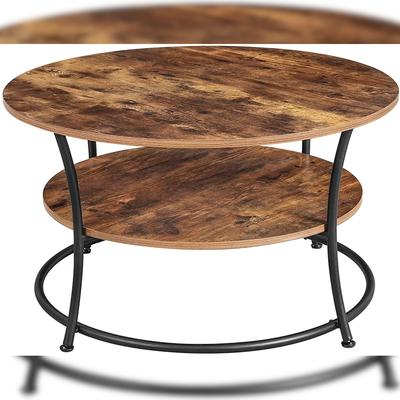 UAC Couchtisch rund 80 x 45 cm, Sofatisch mit Ablage, Wohnzimmertisch, einfacher Aufbau, Metall, Industrie-Design, Dunkelbraun
