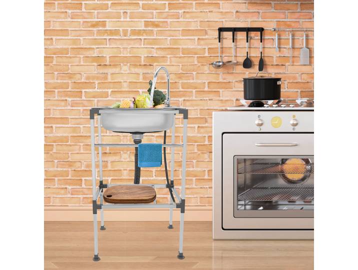 Évier de cuisine en acier inoxydable 201 avec robinet, évier autoportant, grande capacité de charge 18.9x13.78x32.68 pouces