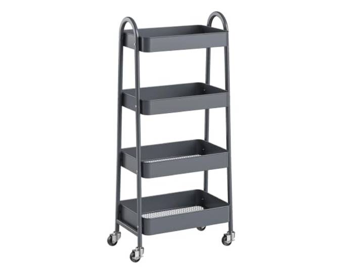 MFWHEFJ Rollwagen KüChe Rollbarer Küchenwagen mit 4 Etagen und Metallrahmen Regal mit feststellbaren Lenkrollen, Organisation for enge Räume im Wohnzimmer(GRAY)