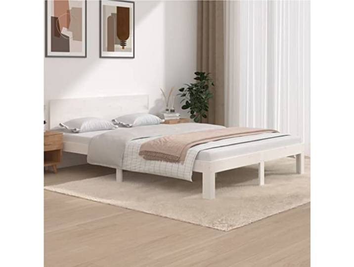 Massives Kiefernholz Modernes Design Ohne Dekoration Weiß 140x200 Massivholzbett Weiß Kiefer 140x200 cm mit Kopfteil, stabiler Bettrahmen aus massivem Kiefernholz, modernes Holzbett für