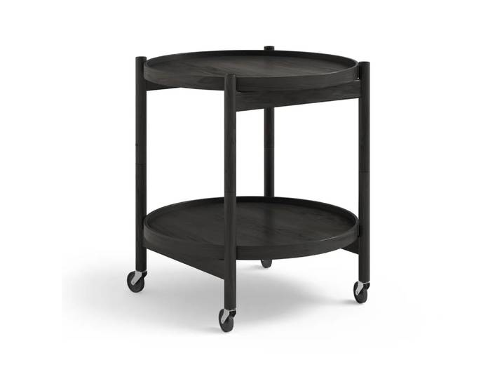 Brdr. Krüger Bølling Tray Table model 50 Servierwagen Eiche schwarz lackiert, Eichengestell schwarz lackiert