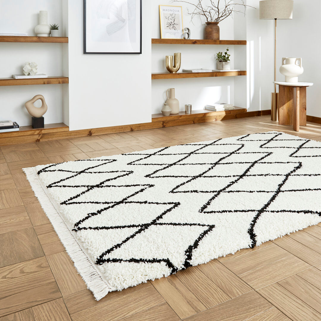 Mack + Milo Adel area rug Machine Woven Rectangle White Cream/Black Rectangle 120 x 170cm